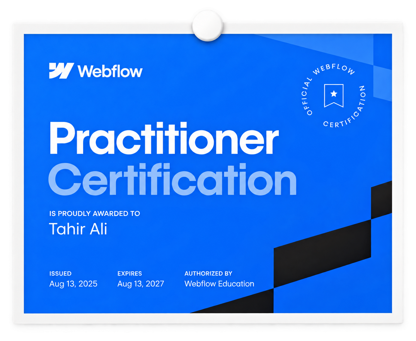 Webflow Practitioner certificate - Tahir Ali