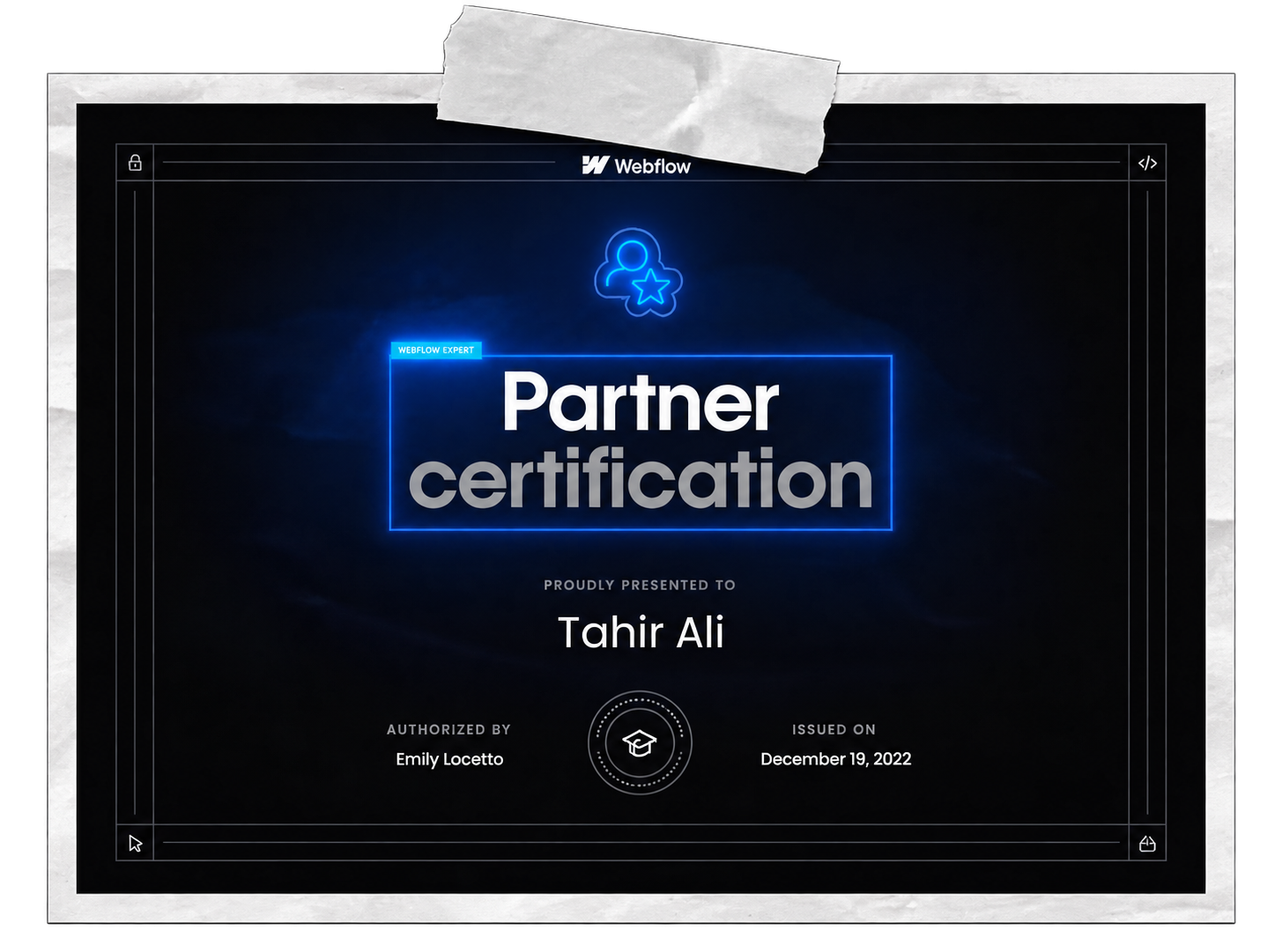 Webflow Partner certificate - Tahir Ali